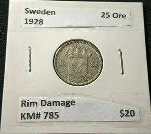 Sweden 1928 25 Ore KM# 785 Rim Damage #412