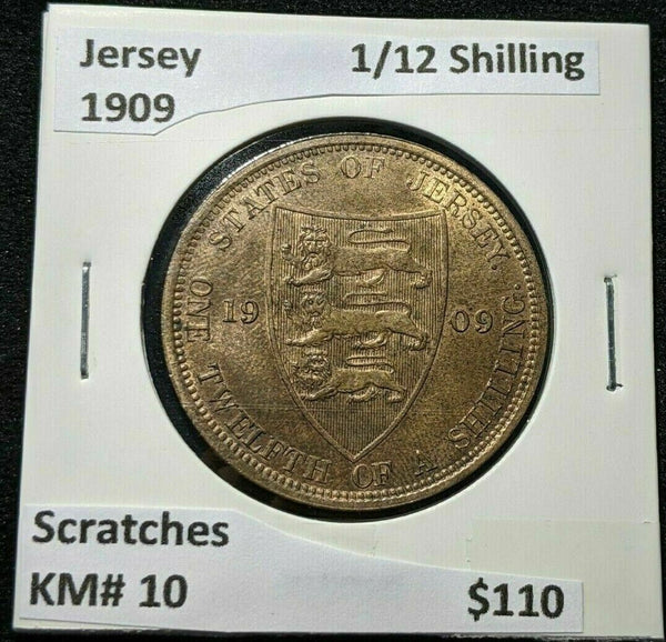 Jersey 1909 1/12 Shilling KM# 10 Scratches #147   10B