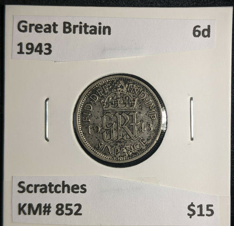 Great Britain 1943 6 Pence Sixpence 6d KM# 852 Scratches #959 5A