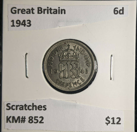 Great Britain 1943 6 Pence Sixpence 6d KM# 852 Scratches #349 5A