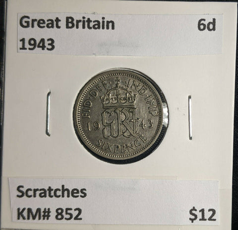 Great Britain 1943 6 Pence Sixpence 6d KM# 852 Scratches #375 5A