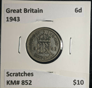 Great Britain 1943 6 Pence Sixpence 6d KM# 852 Scratches #370 5A