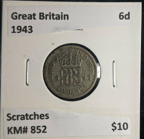 Great Britain 1943 6 Pence Sixpence 6d KM# 852 Scratches #358 5A