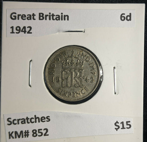 Great Britain 1942 6 Pence Sixpence 6d KM# 852 Scratches #360 5A