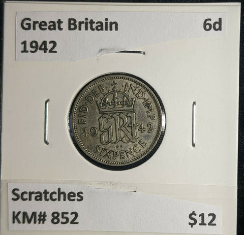 Great Britain 1942 6 Pence Sixpence 6d KM# 852 Scratches #999 5A