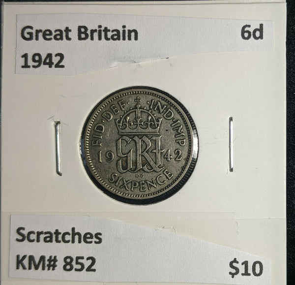 Great Britain 1942 6 Pence Sixpence 6d KM# 852 Scratches #378 5A
