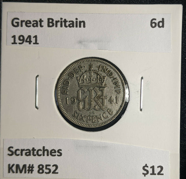 Great Britain 1941 6 Pence Sixpence 6d KM# 852 Scratches #372 5A