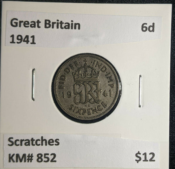 Great Britain 1941 6 Pence Sixpence 6d KM# 852 Scratches #359 5A