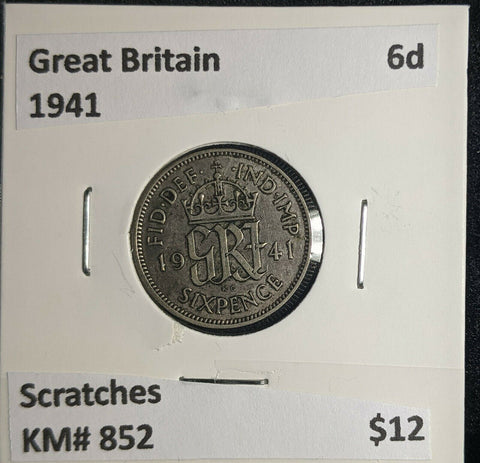 Great Britain 1941 6 Pence Sixpence 6d KM# 852 Scratches #377 5A