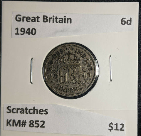 Great Britain 1940 6 Pence Sixpence 6d KM# 852 Scratches #381 5A