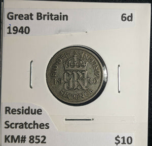 Great Britain 1940 6 Pence Sixpence 6d KM# 852 Residue Scratches #340 5A