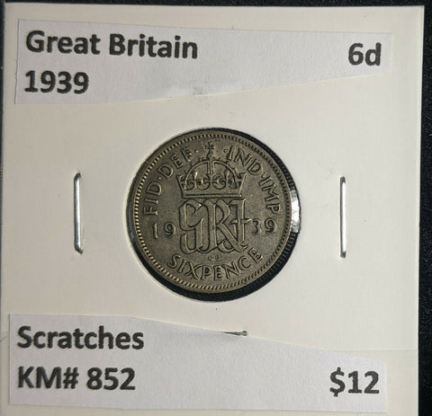 Great Britain 1939 6 Pence Sixpence 6d KM# 852 Scratches #973 5A