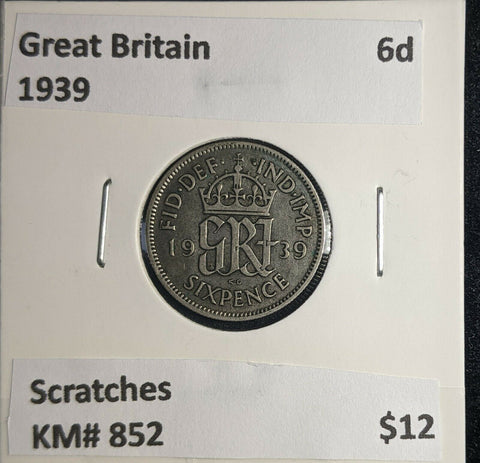 Great Britain 1939 6 Pence Sixpence 6d KM# 852 Scratches #960 5A