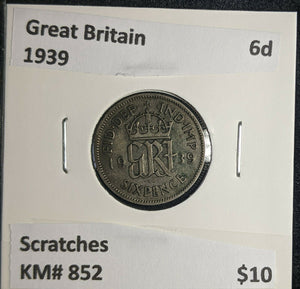 Great Britain 1939 6 Pence Sixpence 6d KM# 852 Scratches #373 5A