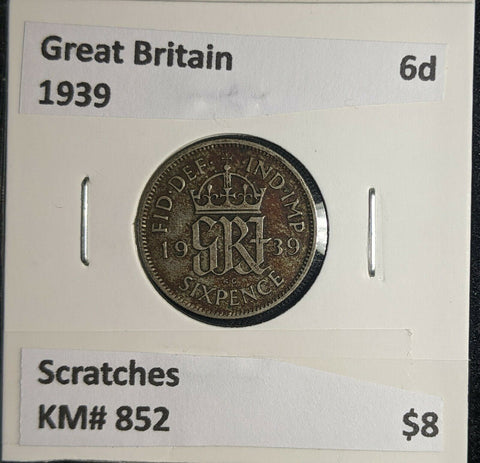 Great Britain 1939 6 Pence Sixpence 6d KM# 852 Scratches #365 5A