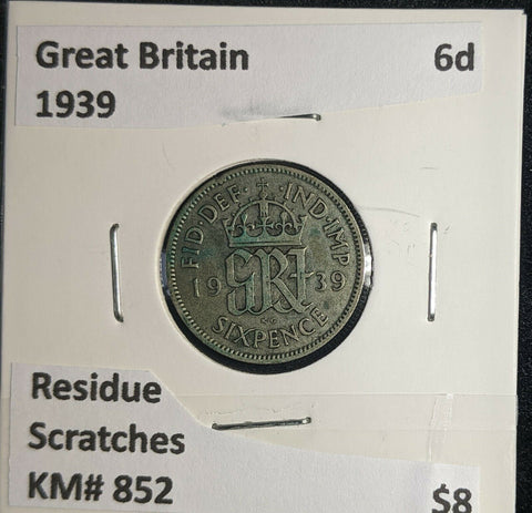 Great Britain 1939 6 Pence Sixpence 6d KM# 852 Residue Scratches #374 5A