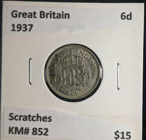 Great Britain 1937 6 Pence Sixpence 6d KM# 852 Scratches #380 5A