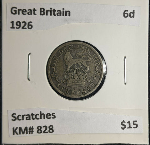 Great Britain 1926 6 Pence Sixpence 6d KM# 828 Rim Damage Scratches  #995 4B