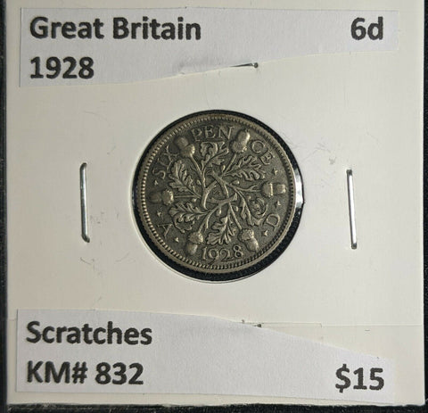 Great Britain 1928 6 Pence Sixpence 6d KM# 832 Scratches #978 4B