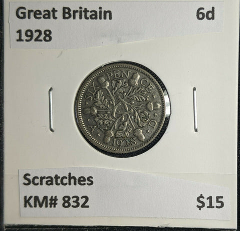 Great Britain 1928 6 Pence Sixpence 6d KM# 832 Scratches #983 4B