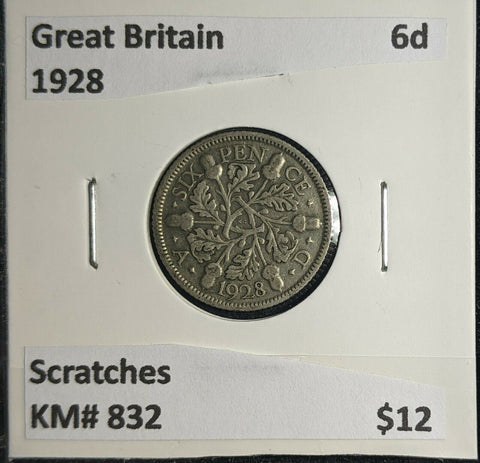 Great Britain 1928 6 Pence Sixpence 6d KM# 832 Scratches #981 4B