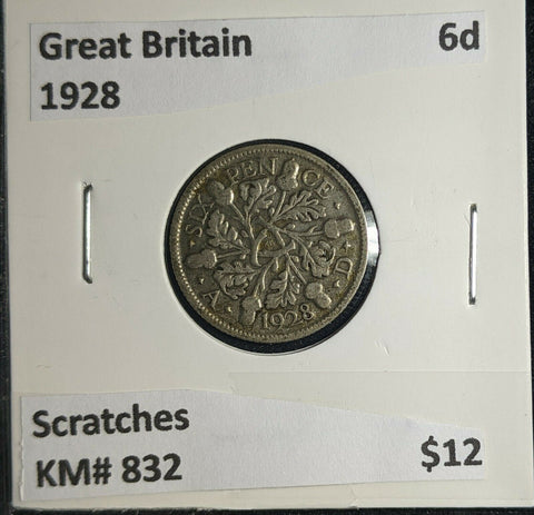Great Britain 1928 6 Pence Sixpence 6d KM# 832 Scratches #343 4B