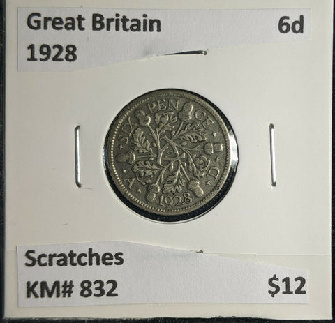 Great Britain 1928 6 Pence Sixpence 6d KM# 832 Scratches #342 4B