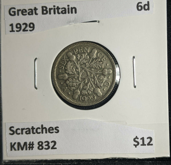 Great Britain 1929 6 Pence Sixpence 6d KM# 832 Scratches #352 4B