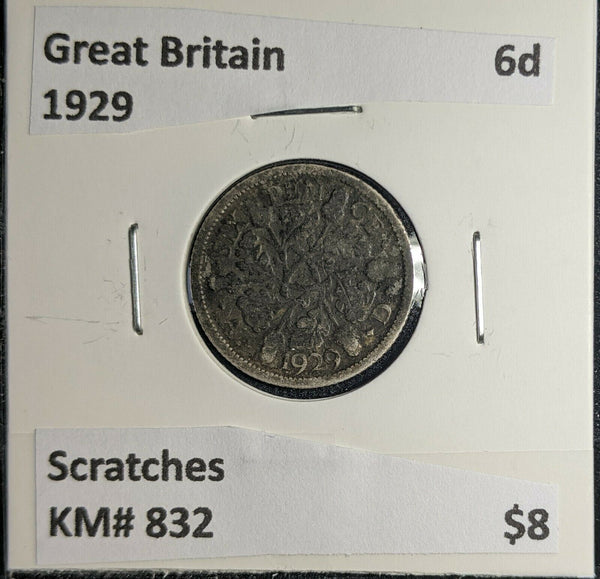 Great Britain 1929 6 Pence Sixpence 6d KM# 832 Scratches #992 4B