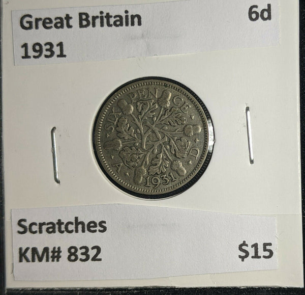 Great Britain 1931 6 Pence Sixpence 6d KM# 832 Scratches #351 4B