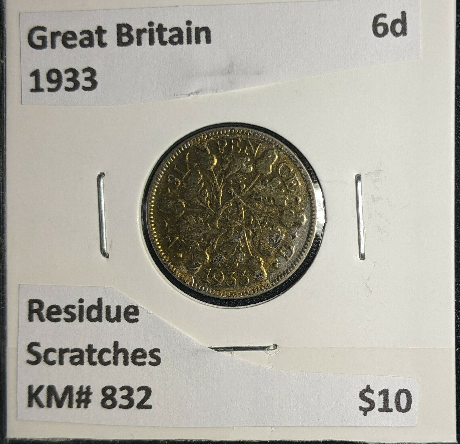 Great Britain 1933 6 Pence Sixpence 6d KM# 832 Residue Scratches #982 4B