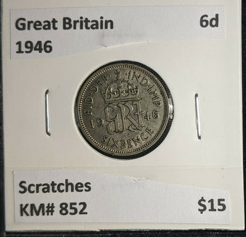 Great Britain 1946 6 Pence Sixpence 6d KM# 852 Scratches #971 4C