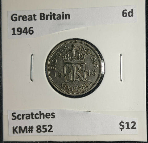 Great Britain 1946 6 Pence Sixpence 6d KM# 852 Scratches #366 4C