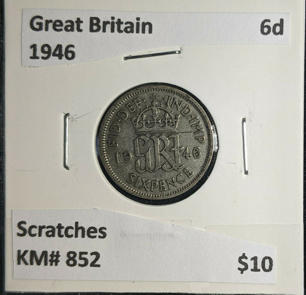 Great Britain 1946 6 Pence Sixpence 6d KM# 852 Scratches #361 4C