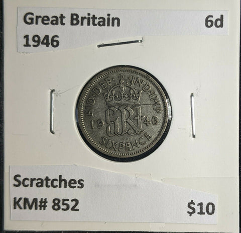 Great Britain 1946 6 Pence Sixpence 6d KM# 852 Scratches #361 4C