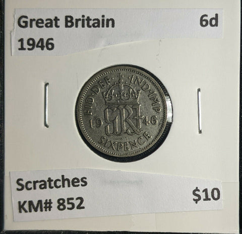 Great Britain 1946 6 Pence Sixpence 6d KM# 852 Scratches #976 4C