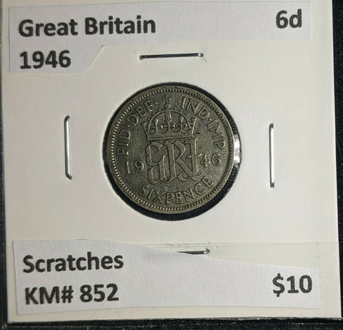 Great Britain 1946 6 Pence Sixpence 6d KM# 852 Scratches #364 4C