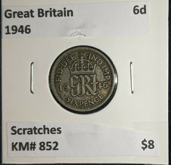 Great Britain 1946 6 Pence Sixpence 6d KM# 852 Scratches #368 4C