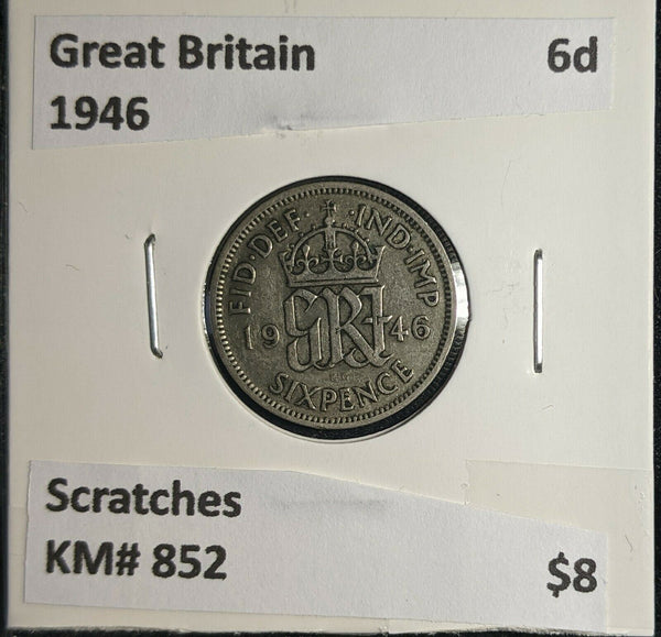 Great Britain 1946 6 Pence Sixpence 6d KM# 852 Scratches #376 4C