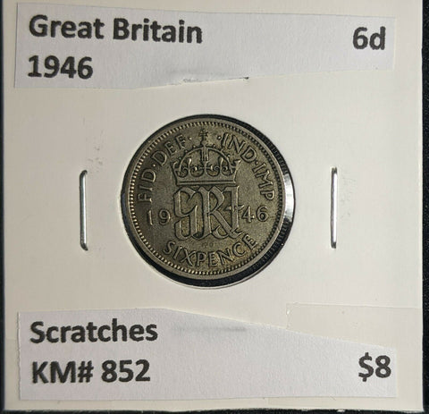 Great Britain 1946 6 Pence Sixpence 6d KM# 852 Scratches #367 4C