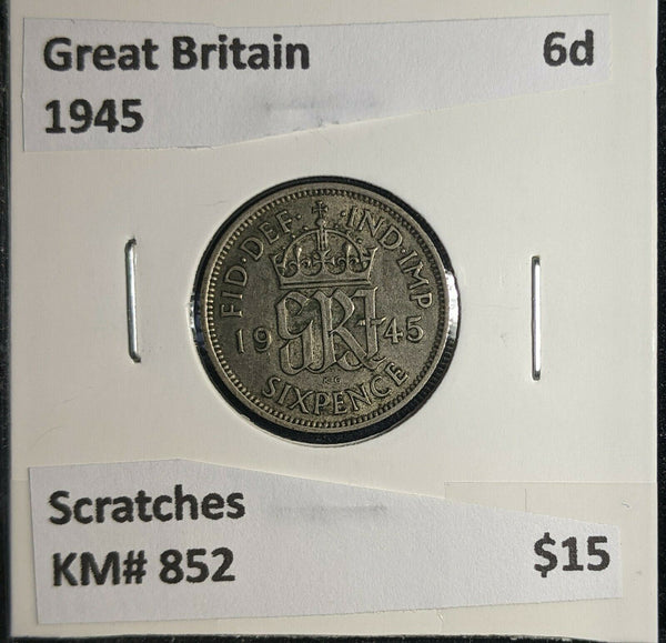 Great Britain 1945 6 Pence Sixpence 6d KM# 852 Scratches #382 4C