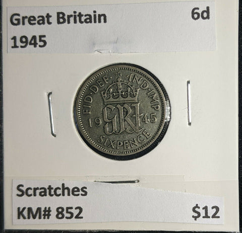 Great Britain 1945 6 Pence Sixpence 6d KM# 852 Scratches #968 4C