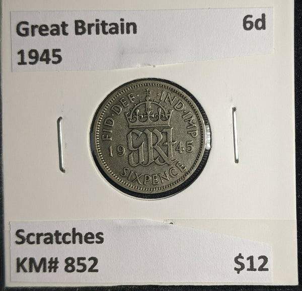 Great Britain 1945 6 Pence Sixpence 6d KM# 852 Scratches #353 4C