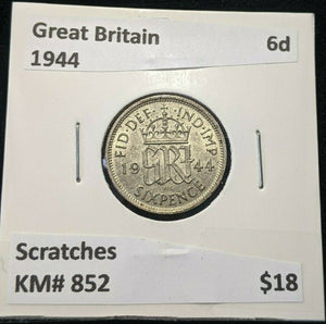 Great Britain 1944 6 Pence Sixpence 6d KM# 852 Scratches #974 4C