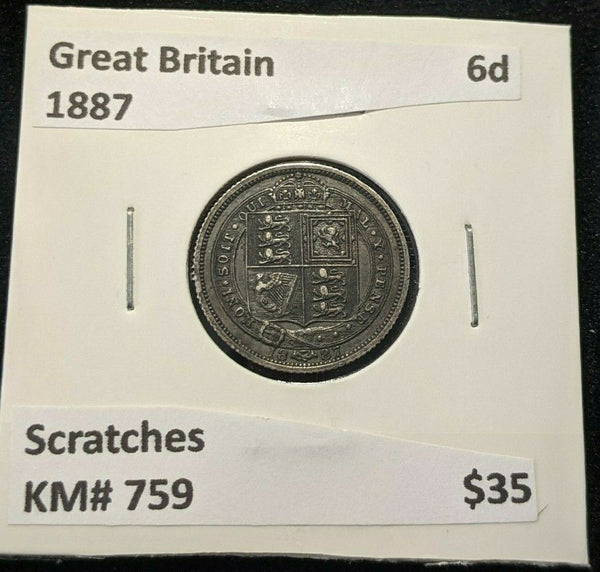 Great Britain 1887 6 Pence Sixpence 6d KM# 759 Scratches #005 4B