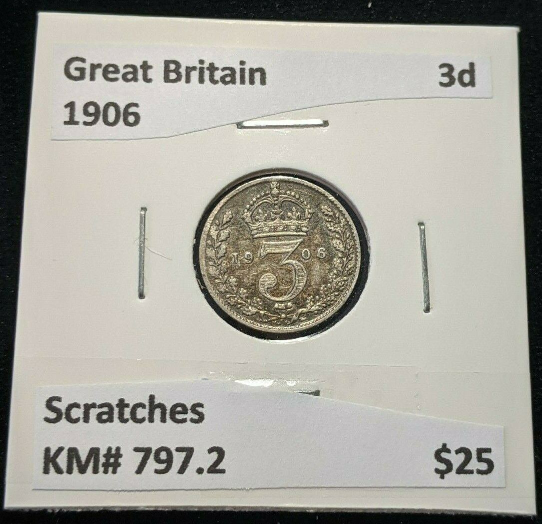 Great Britain 1906 3d Threepence KM# 797.2 Scratches #019 4B