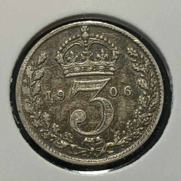 Great Britain 1906 3d Threepence KM# 797.2 Scratches #019 4B