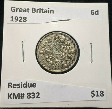 Great Britain 1928 6 Pence Sixpence 6d KM# 832 Residue #987 4B