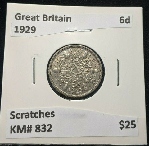 Great Britain 1929 6 Pence Sixpence 6d KM# 832 Scratches #339 4B