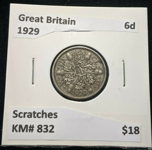 Great Britain 1929 6 Pence Sixpence 6d KM# 832 Scratches #346 4B